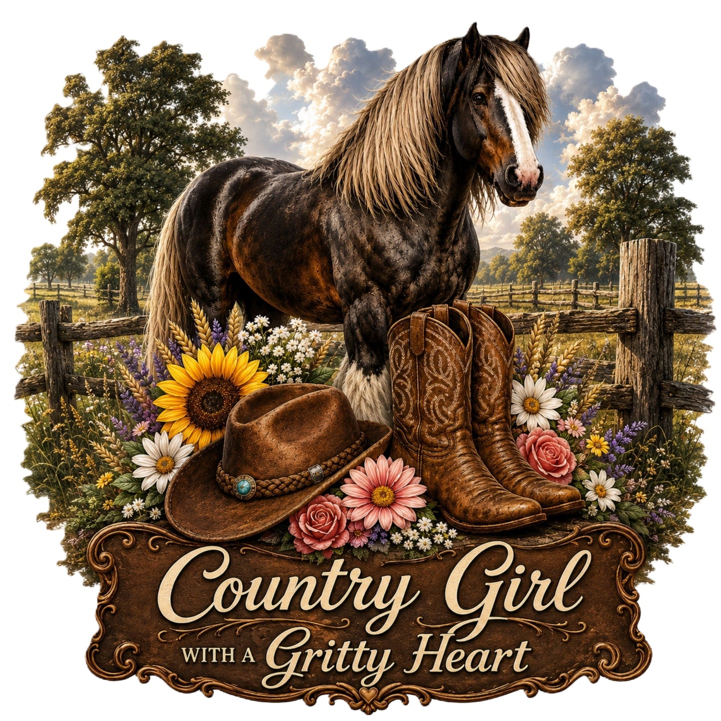 Country Girl Gritty Heart DTF Transfer