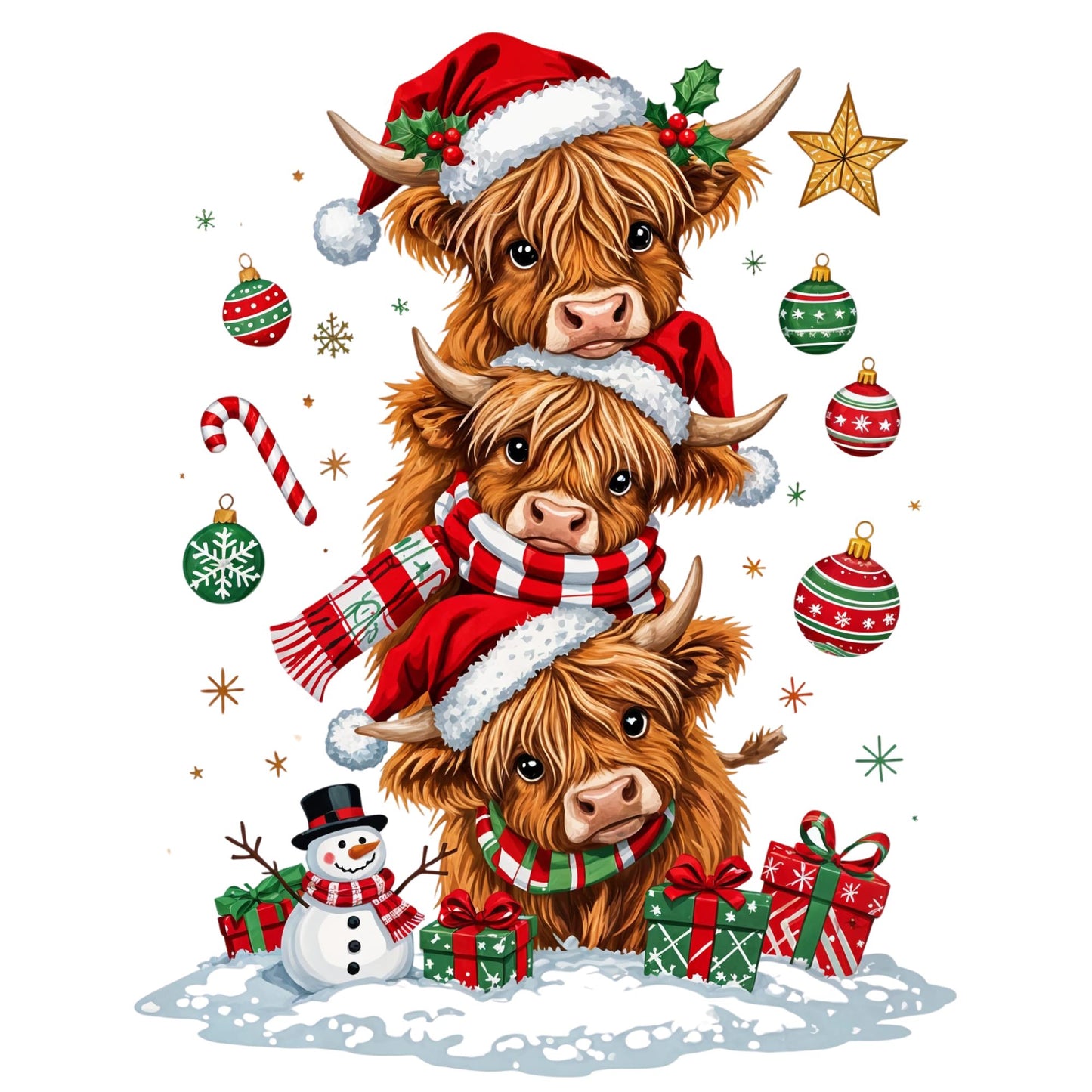 3 Christmas Highlands DTF Transfer