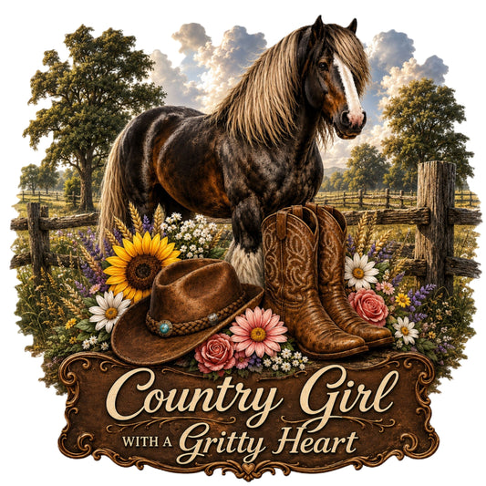 Country Girl Gritty Heart DTF Transfer