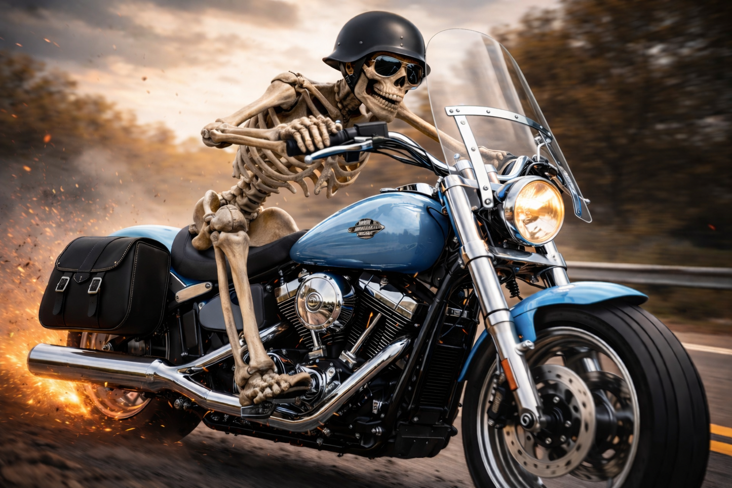 Skeleton on Motorcycle DTF Transfer